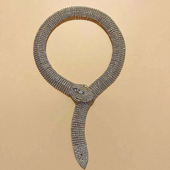 Silver Snake Crystal Choker Rhinestone Necklace - Picture 2 of 9